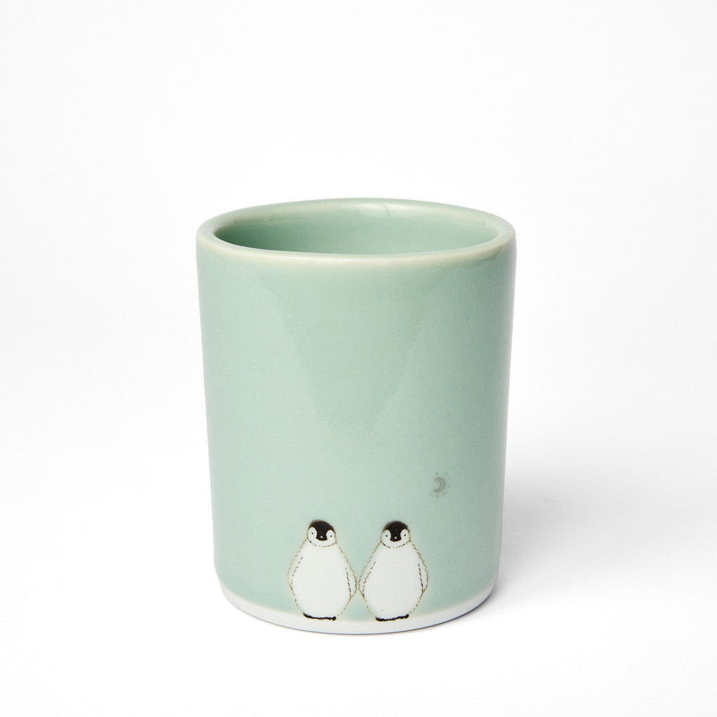 Grande tasse Céladon Double Pingouin et Lune