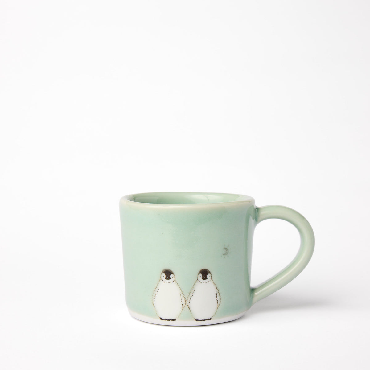 Petite tasse double pingouin et lune céladon