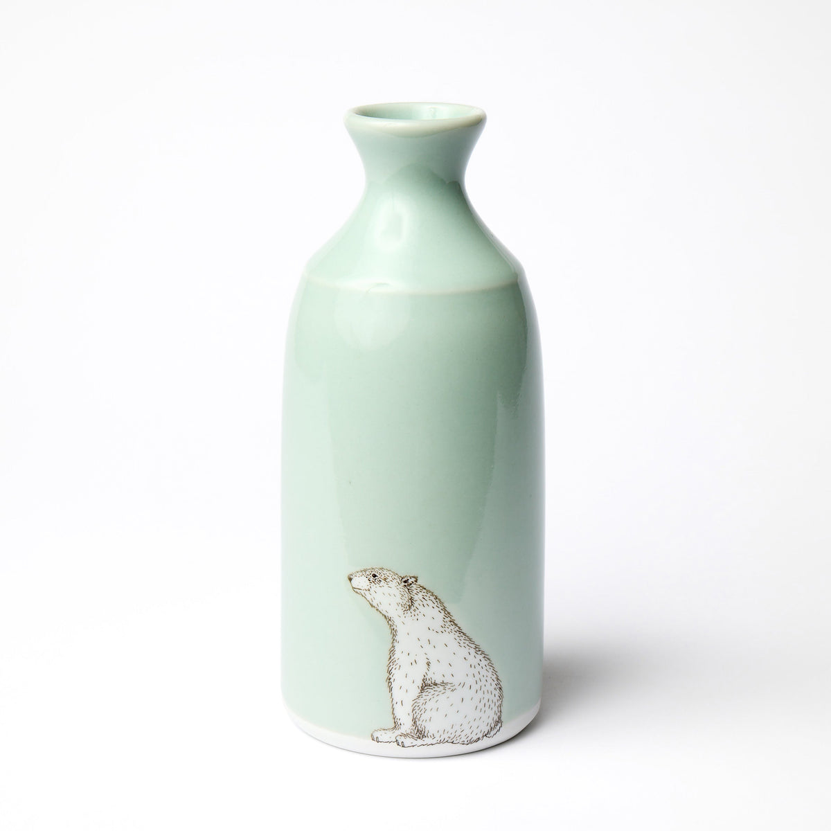 Bouteille de saké ours polaire céladon